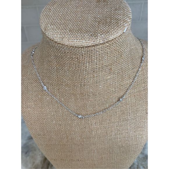 .925 Chain with Crystals Sterling Silver Necklace #delicate #vintage - Picture 1 of 5